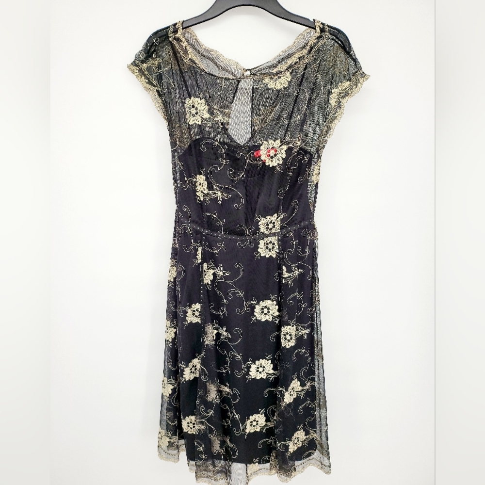 Ivanka Trump Golden Floral Embroidered Sheer Dress Size 6